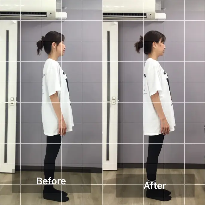 24/7ピラティスで無料体験を受けた際のビフォーアフター(立ち姿勢)